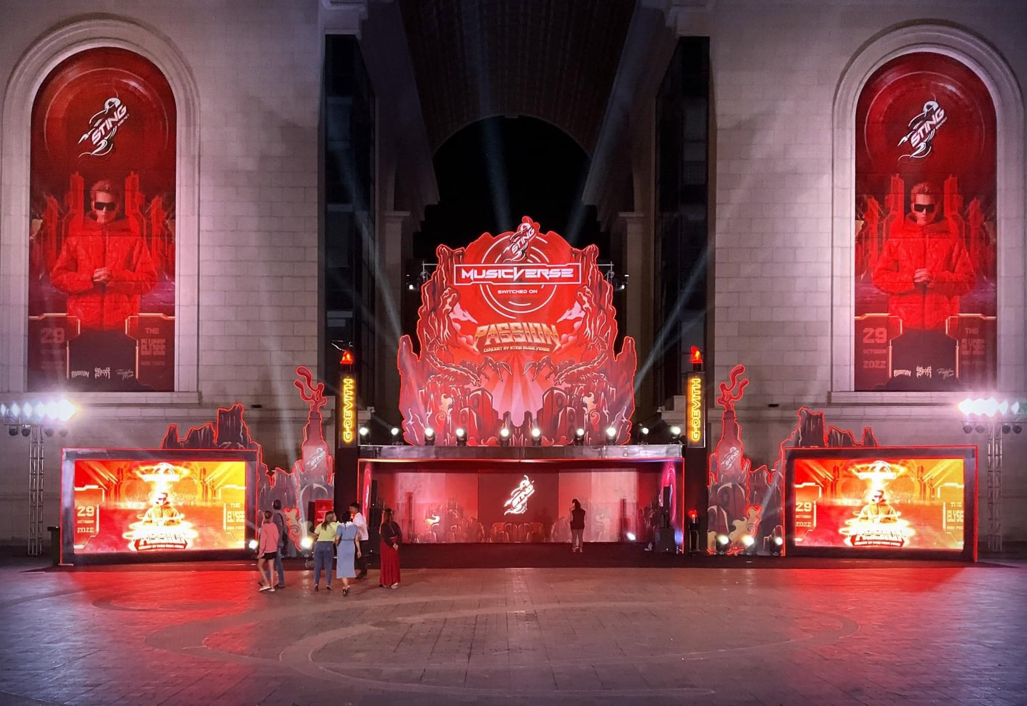 LED screen and stage lighting rig